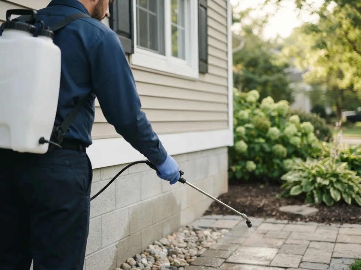 Pest control technician inspecting a home in Channing, TX